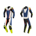 MEN BLUE AND YELLOW MOTORCYCLE LEATHER RACING SUIT