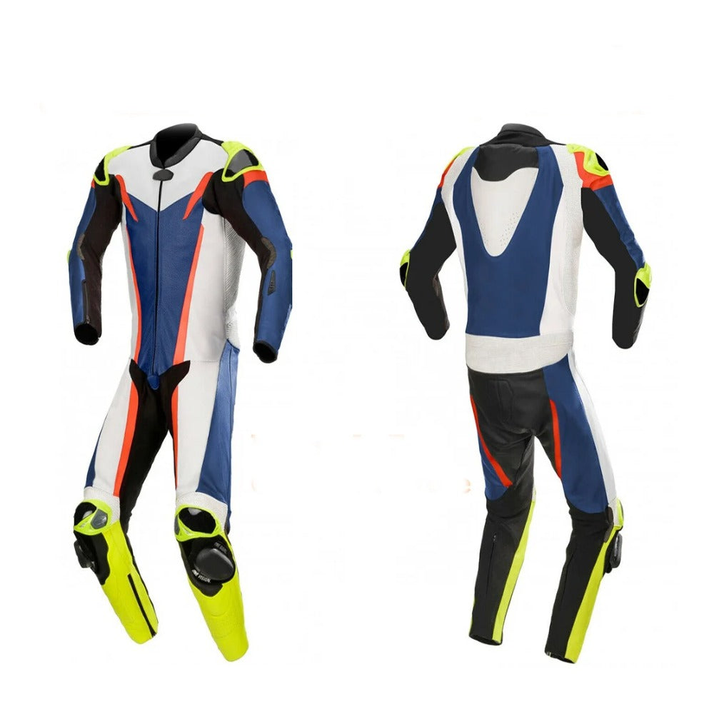 MEN BLUE AND YELLOW MOTORCYCLE LEATHER RACING SUIT