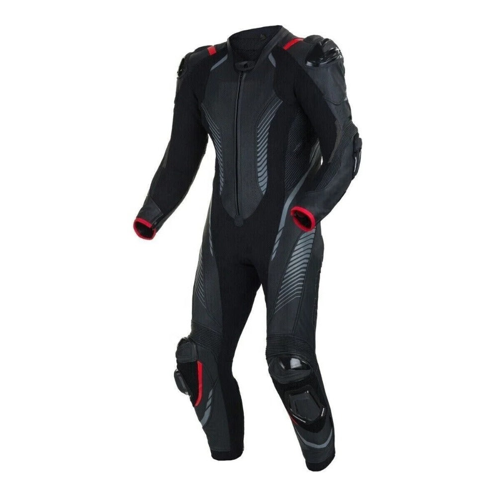 MEN MOTORCYCLE BLACK LEATHER RACING SUIT