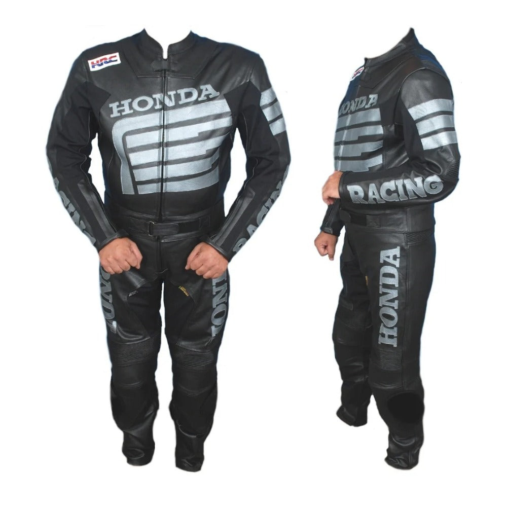 HONDA MEN MOTORCYCLE BLACK 2 PC LEATHER RACING  SUIT SIZE SMALL