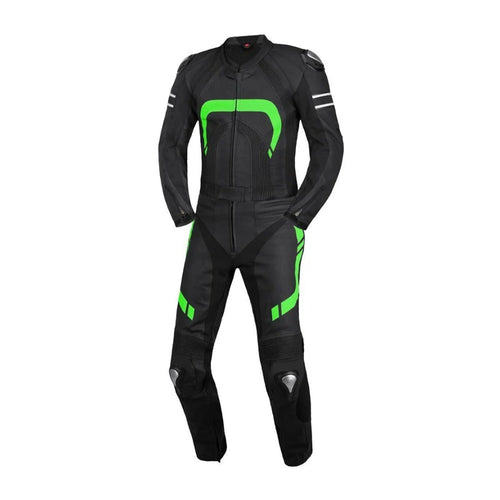 2 PC MEN GREEN AND BLACK MOTORCYCLE LEATHER RACING SUIT