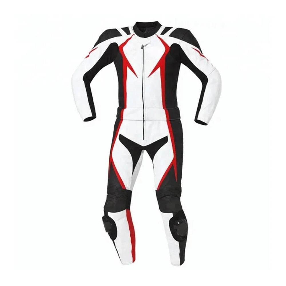 MEN MOTORCYCLE LEATHER RACING WHITE/RED SUIT