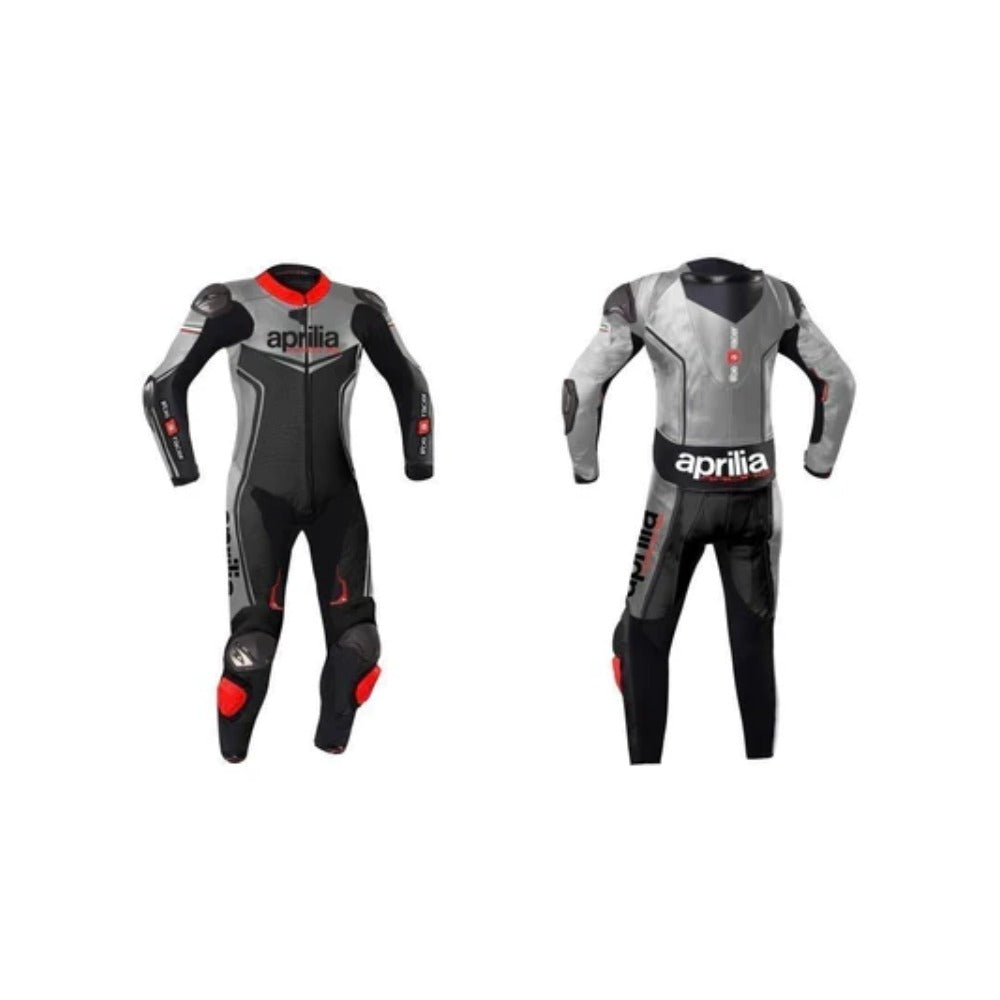 APRILIA MOTORCYCLE LEATHER RACING ONE PIECE GREY SUIT SIZE US MEDIUM