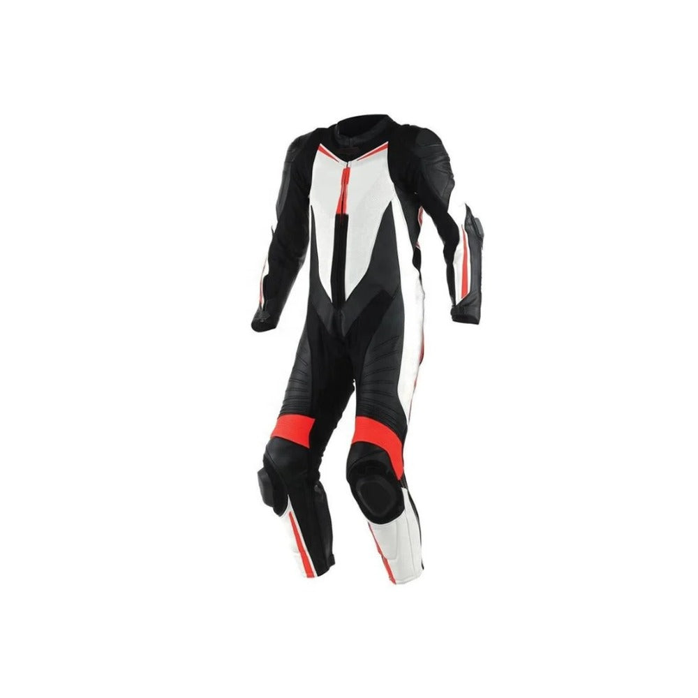 MEN RED AND WHITE MOTORCYCLE LEATHER RACING SUIT