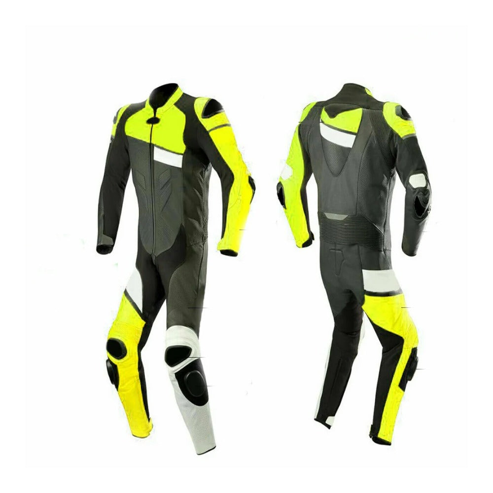 MEN YELLOW AND BLACK MOTORCYCLE LEATHER RACING SUIT