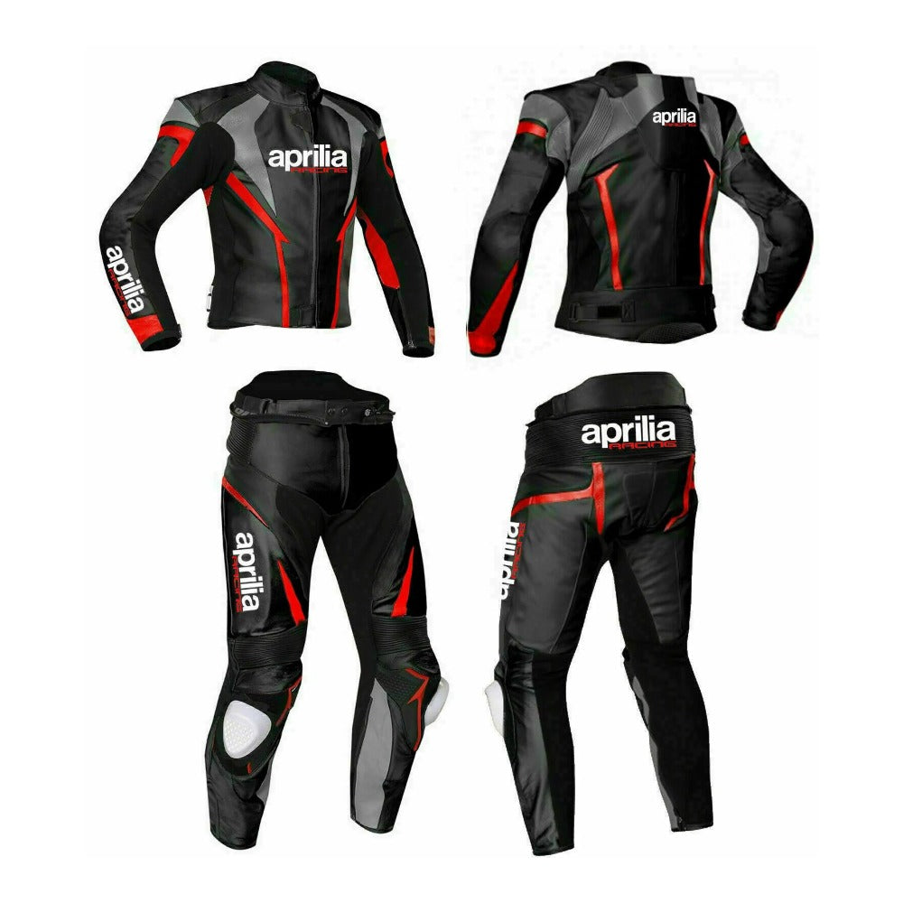 APRILIA BLACK AND RED MEN MOTORCYCLE LEATHER RACING SUIT