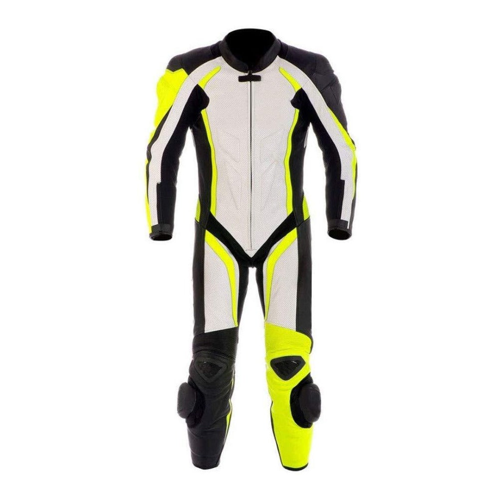MEN MOTORCYCLE YELLOW LEATHER RACING SUIT CE APPROVED