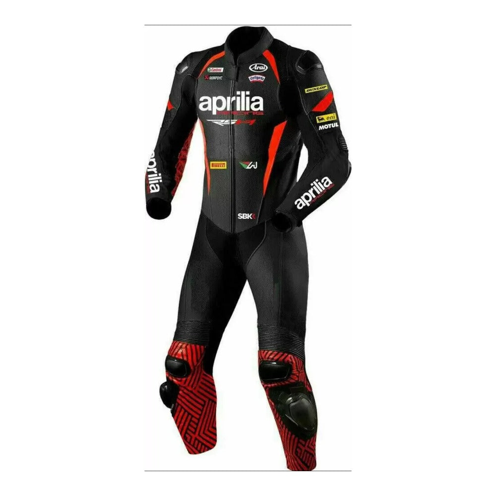 APRILIA DARK KNIGHT PERFORATED MEN MOTORCYCLE WHITE LEATHER RACING SUIT