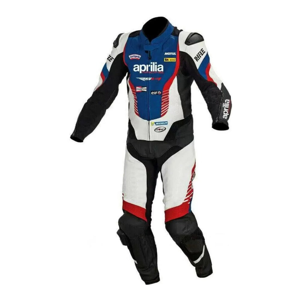APRILIA MEN BLACK MOTORCYCLE LEATHER RACING SUIT