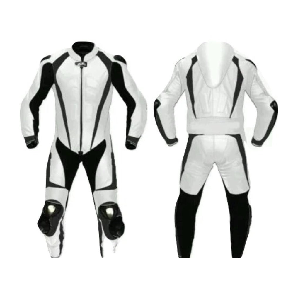 PRO WHITE MEN MOTORCYCLE LEATHER RACING SUIT