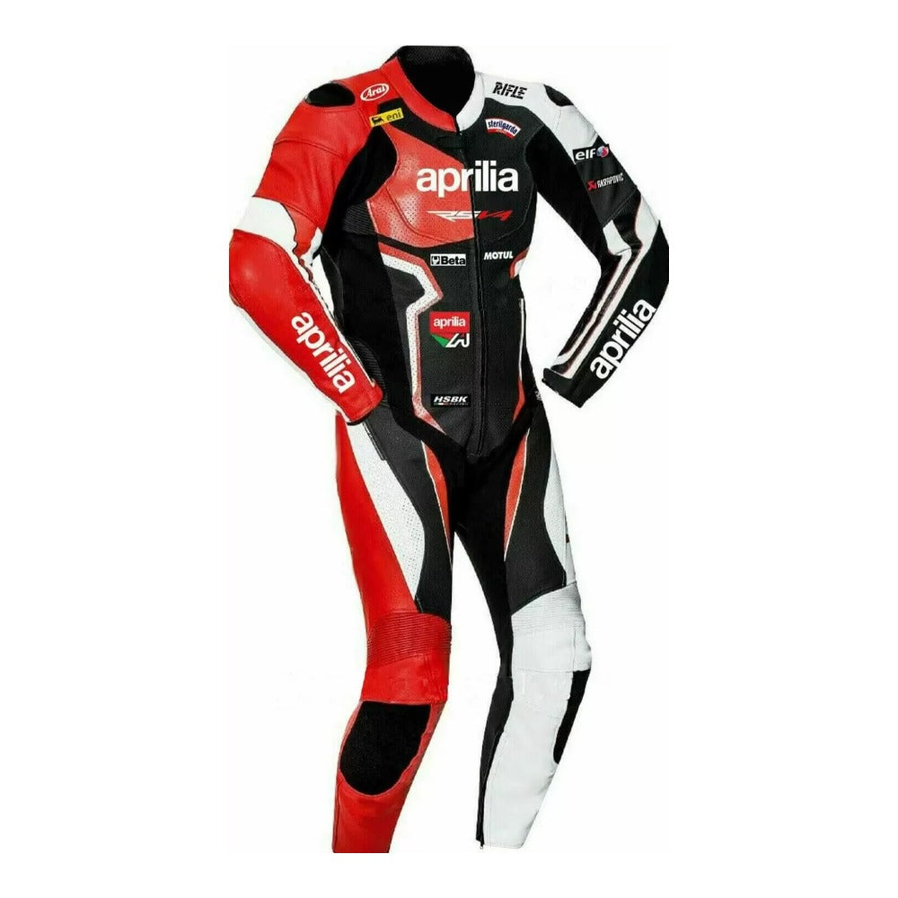 APRILIA RSV4 MEN BLACK MOTORCYCLE LEATHER RACING SUIT