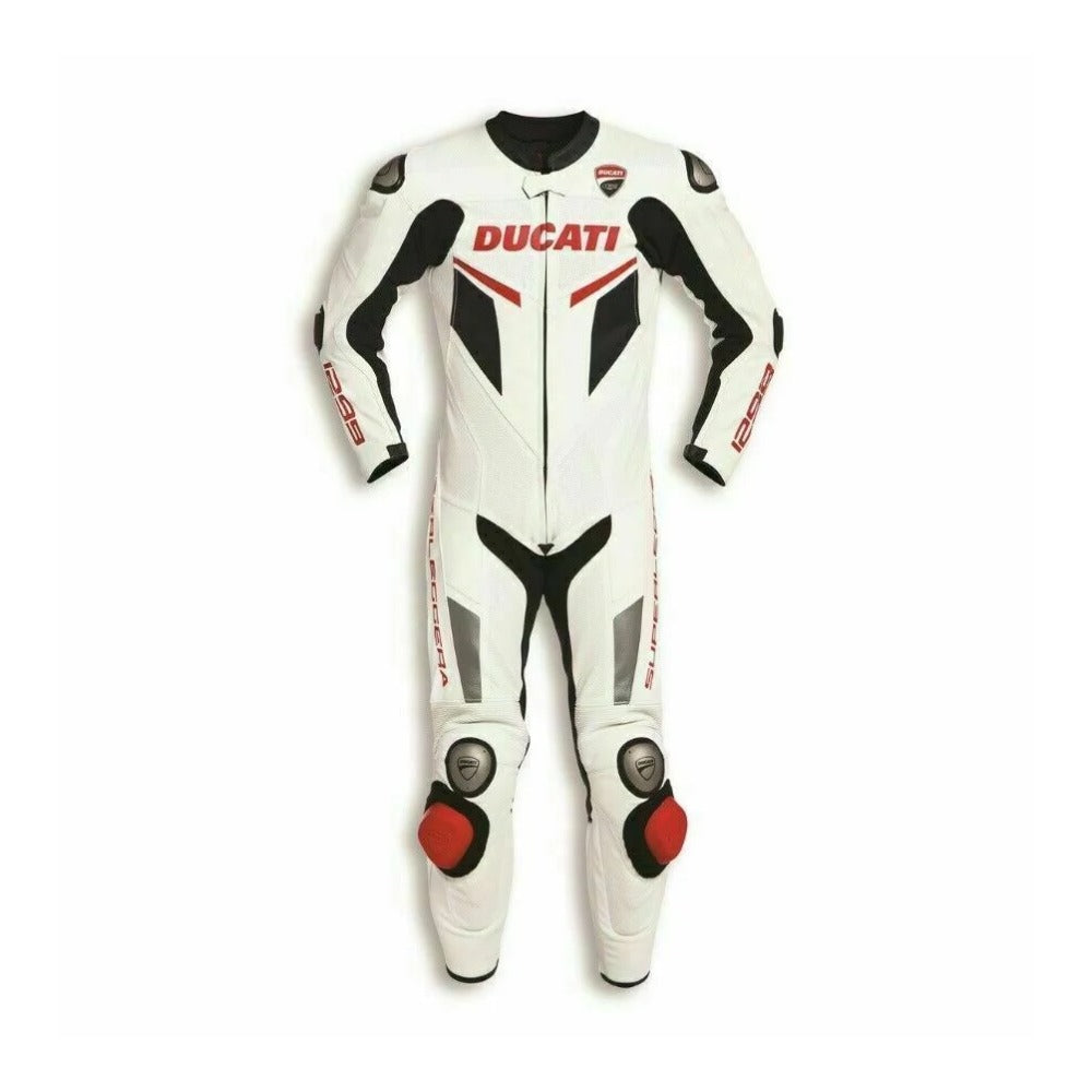 WHITE DUCATI CORSE MOTORCYCLE LEATHER RACING SUIT