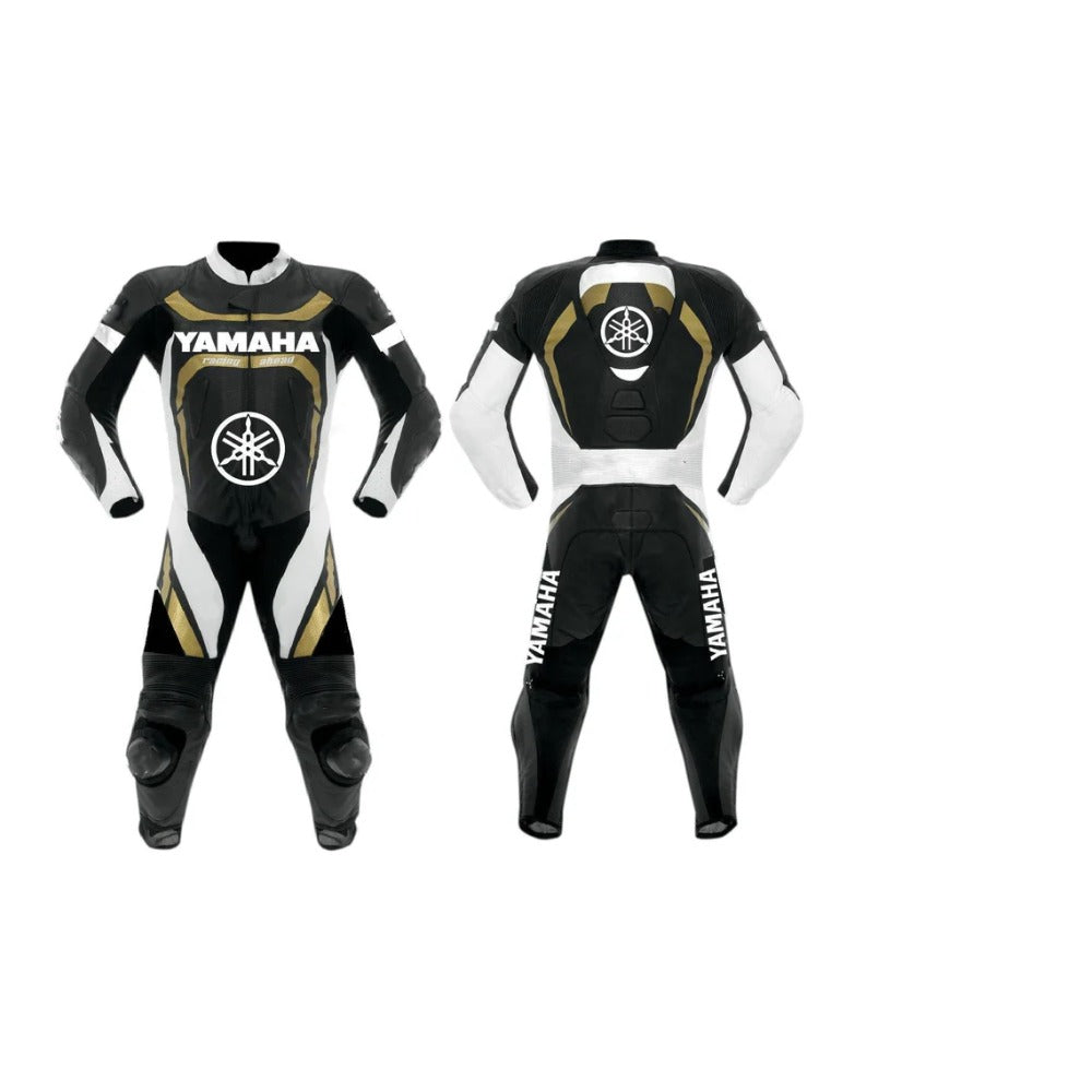 GOLDEN AND BLACK MEN MOTORCYCLE LEATHER RACING SUIT