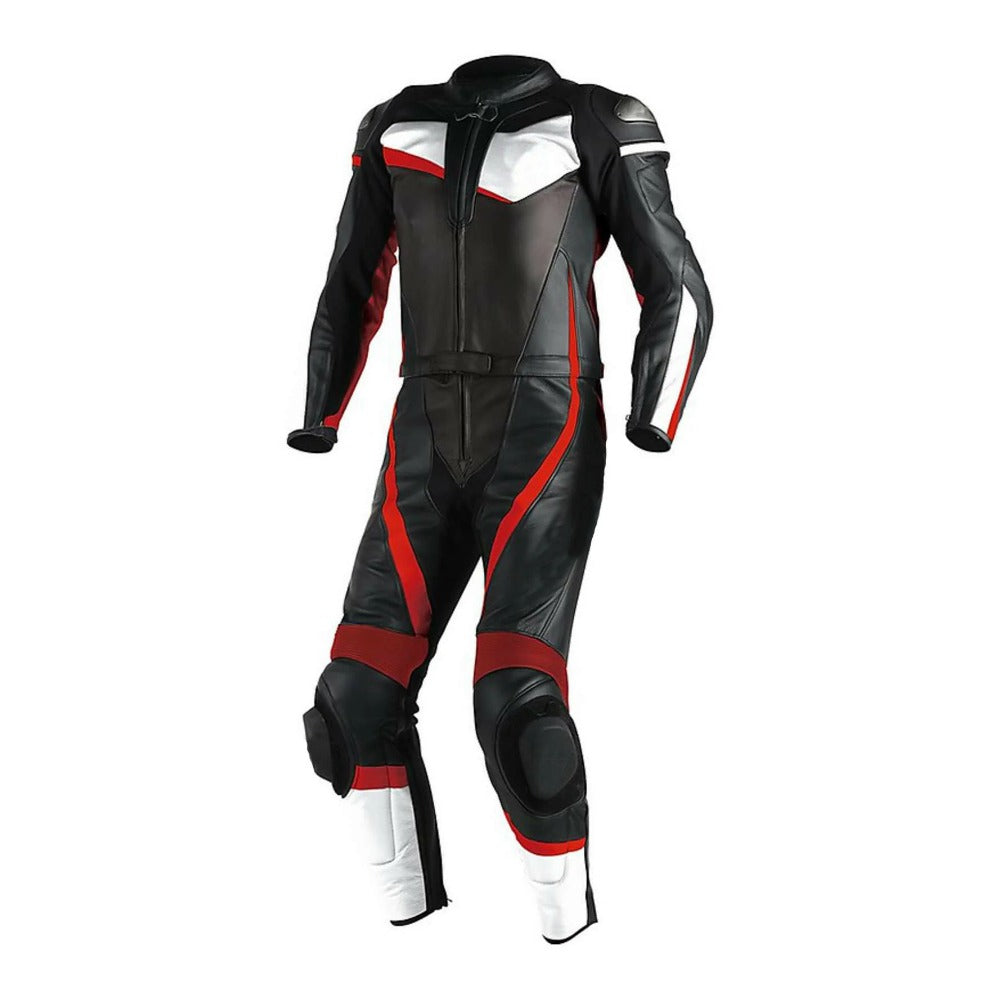 MENS BLACK AND RED MOTORCYCLE LEATHER RACING SUIT