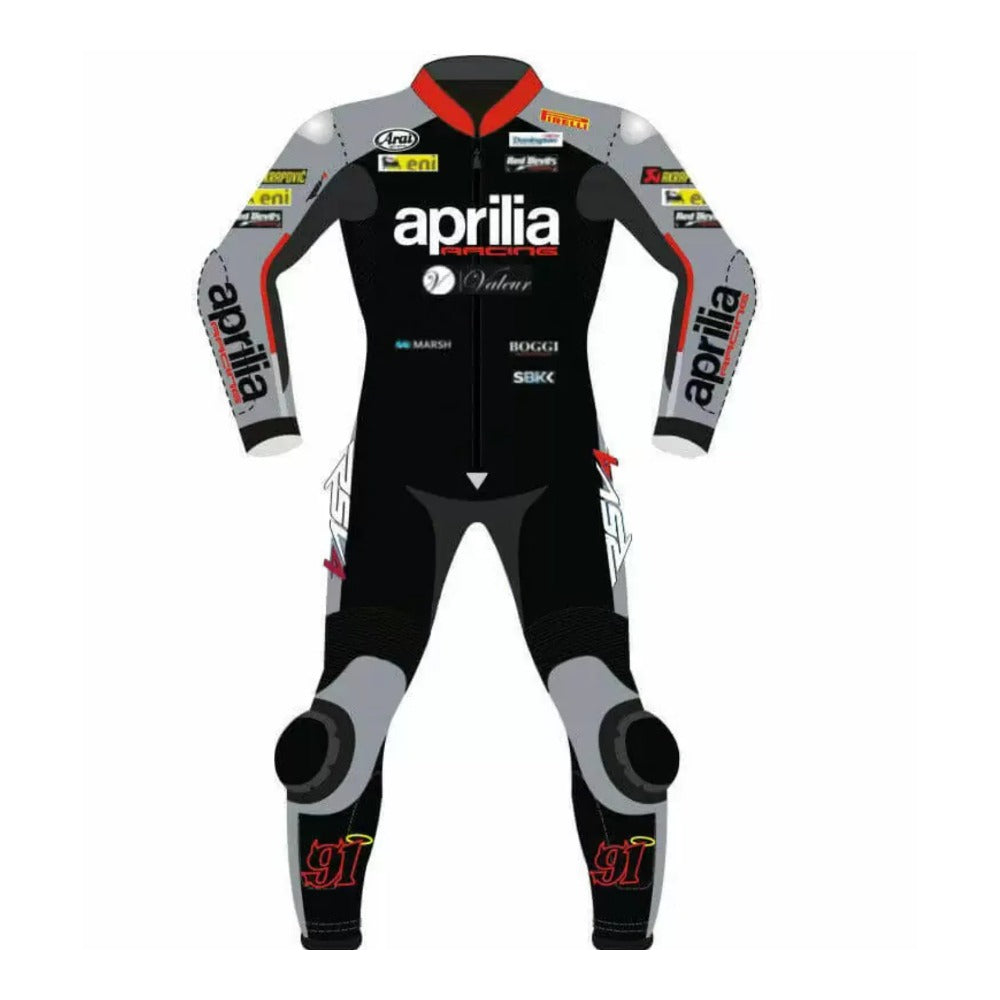 APRILIA MEN MOTORCYCLE GRAY LEATHER RACING SUIT