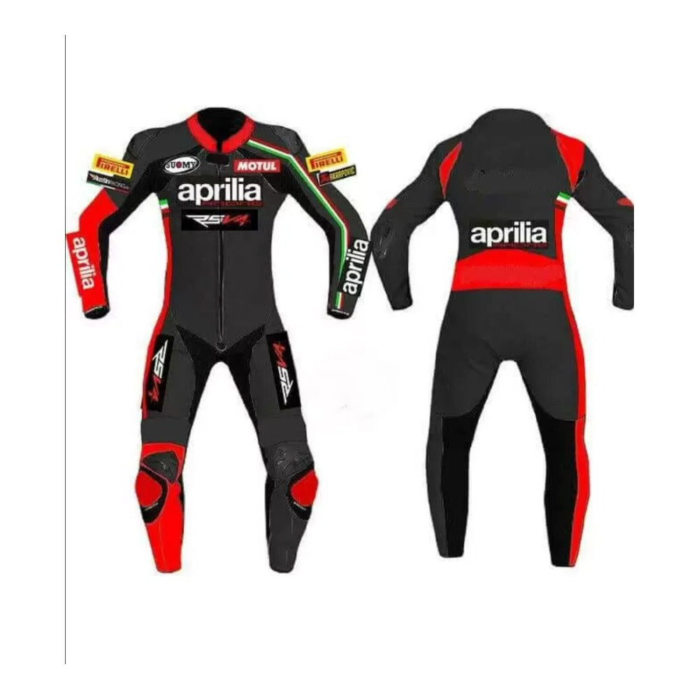 APRILIA MEN MOTORCYCLE RED LEATHER RACING SUIT
