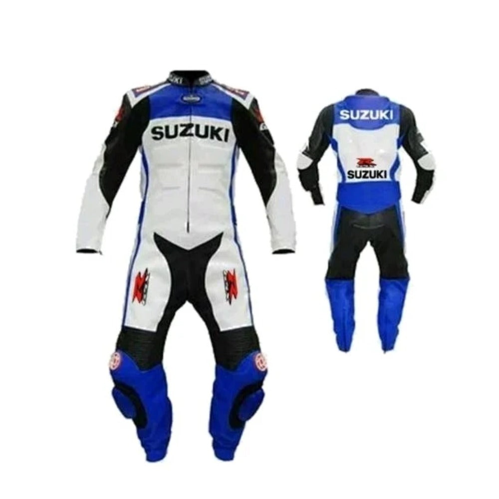 SUZUKI BLUE/WHITE GSXR MOTORCYCLE LEATHER RACING SUIT