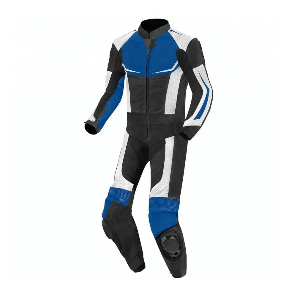 MEN MOTORCYCLE LEATHER RACING BLUE/BLACK SUIT