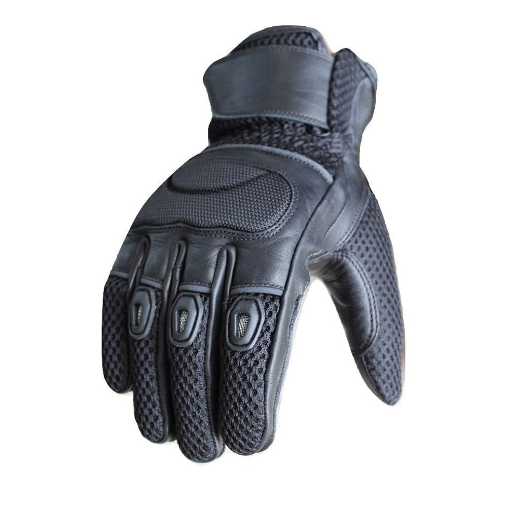 Motorcycle New Black Cruiser Mesh and Leather Bikers Gloves