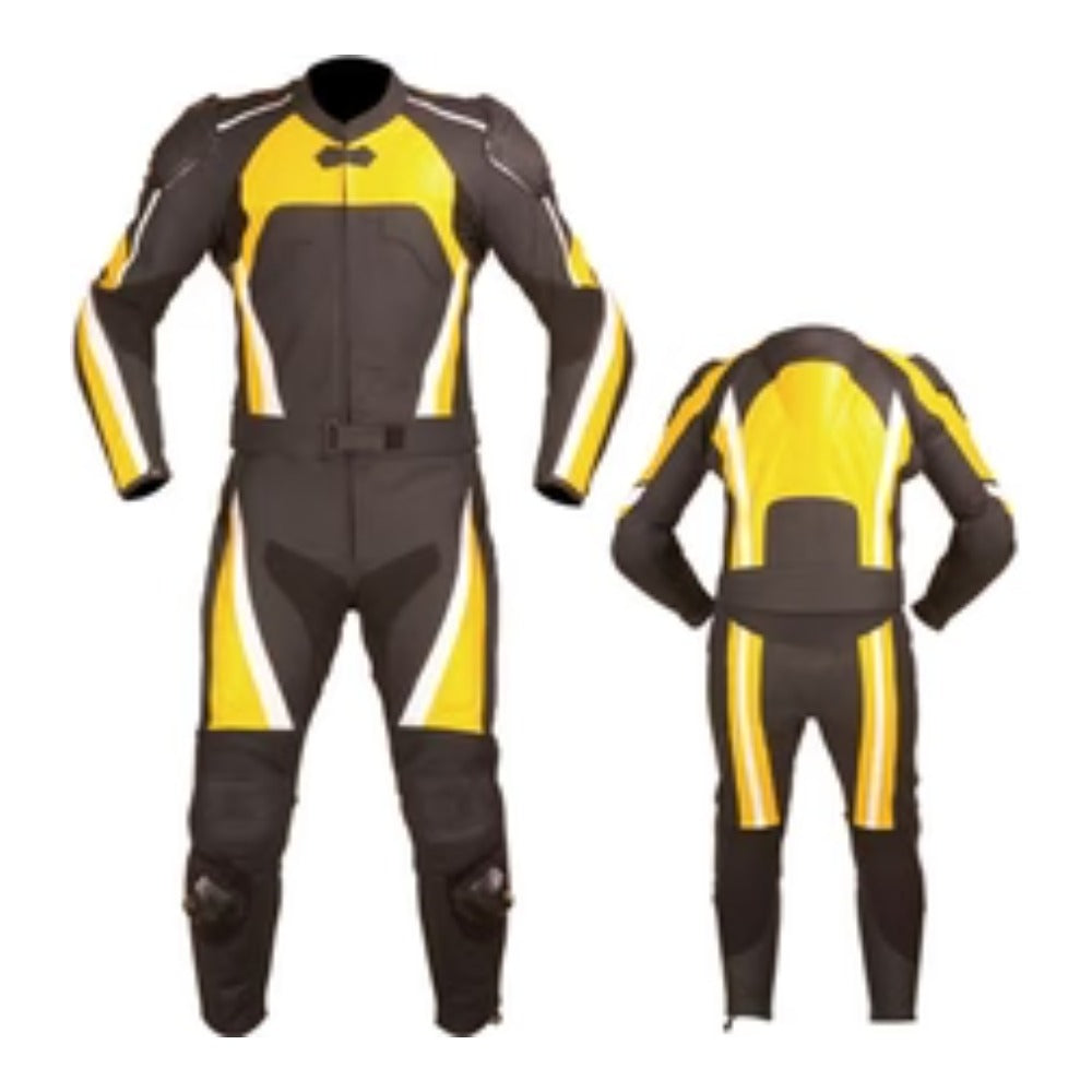 MEN MOTORCYCLE YELLOW LEATHER RACING SUIT