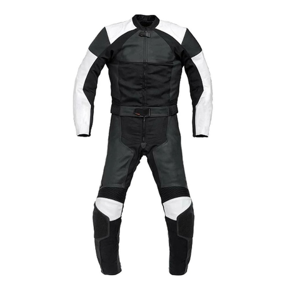 MOTORCYCLE SOLID BLACK LEATHER RACING SUIT