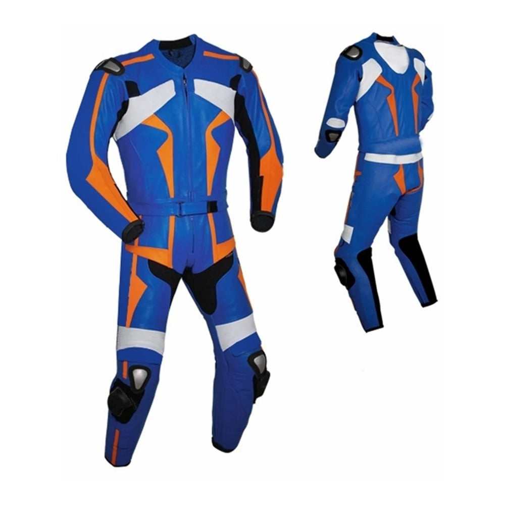 MEN MOTORCYCLE LEATHER RACING BLUE SUIT