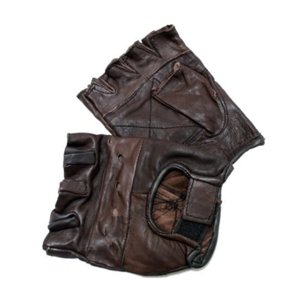 Fingerless Brown Leather Motorcycle Multi Purpose Gloves