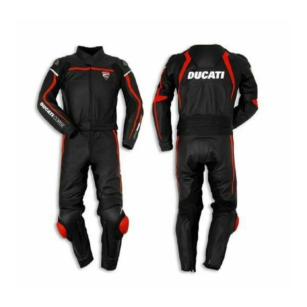 DUCATI BLACK LEATHER RACING TWO PIECE CE APPROVED PROTECTION RIDING SUIT SIZE US 2XL CLEARANCE SALE