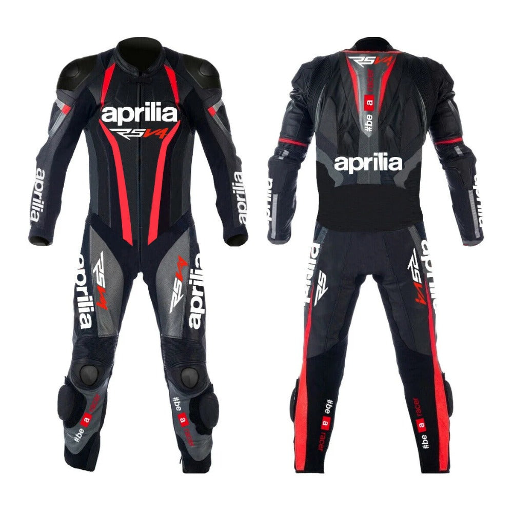 APRILIA RED AND BLACK MEN MOTORCYCLE LEATHER RACING SUIT