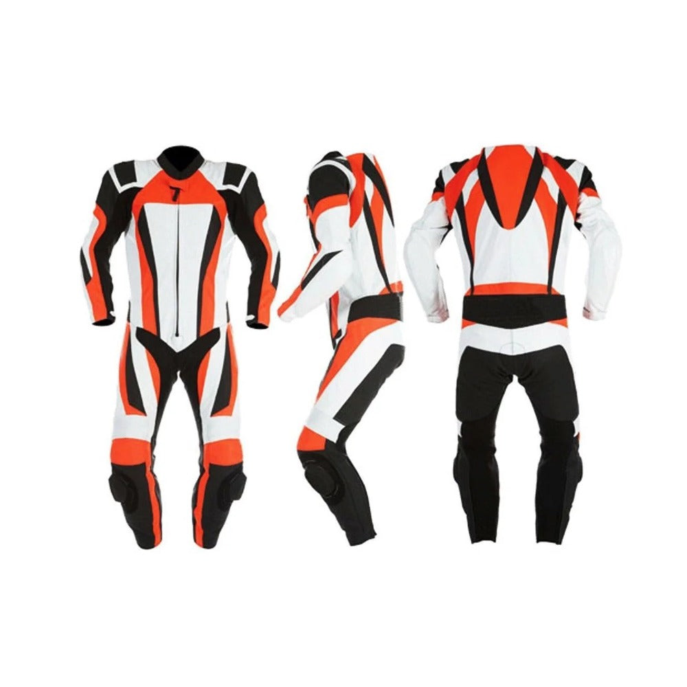 WHITE MEN MOTORCYCLE LEATHER RACING SUIT