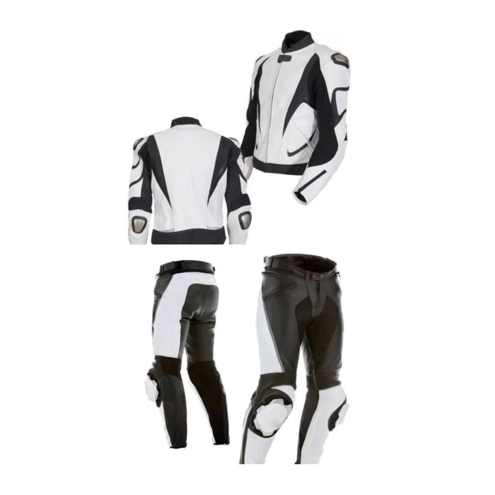 MEN MOTORCYCLE LEATHER RACING BLACK/WHITE SUIT