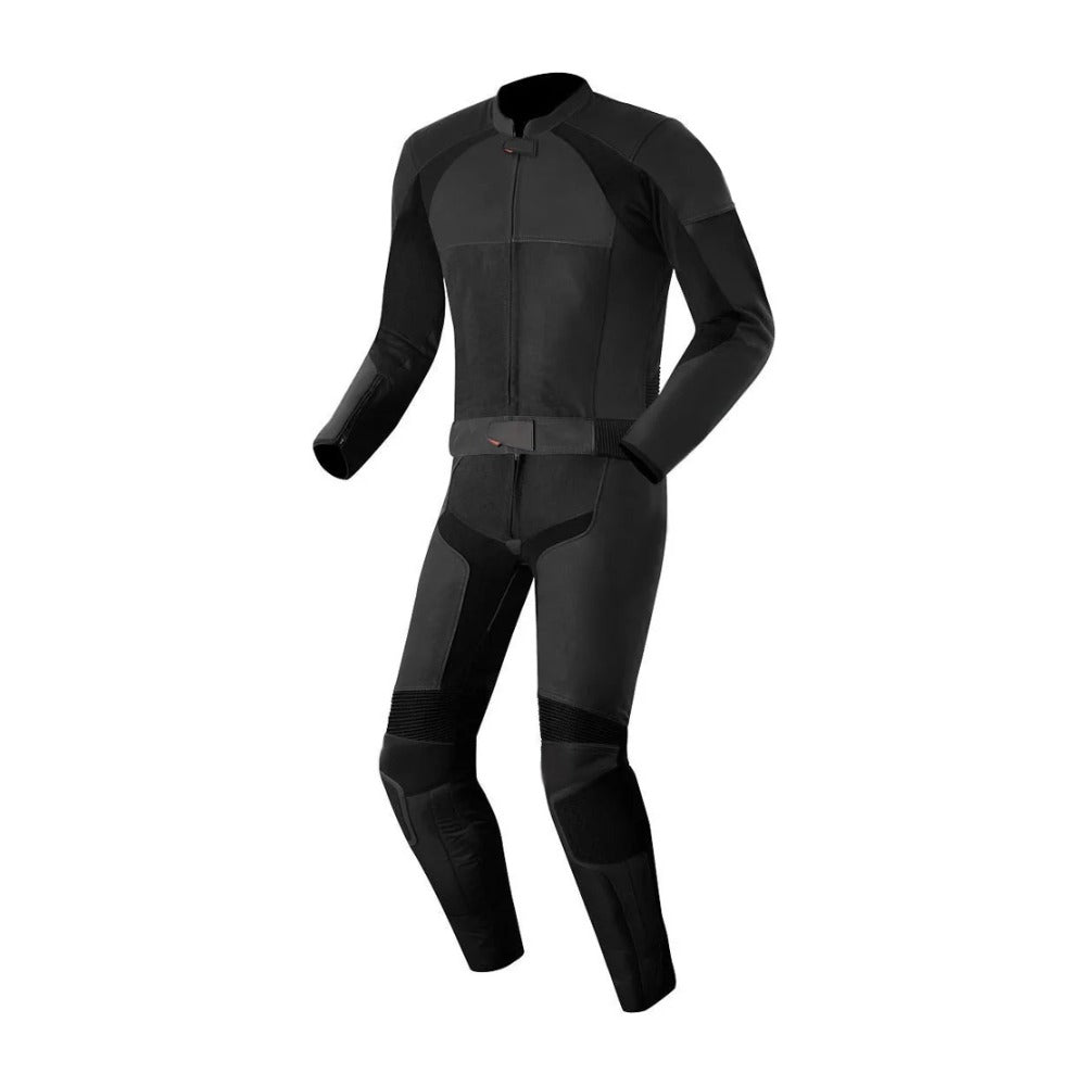 2 PC BLACK MEN MOTORCYCLE LEATHER RACING SUIT