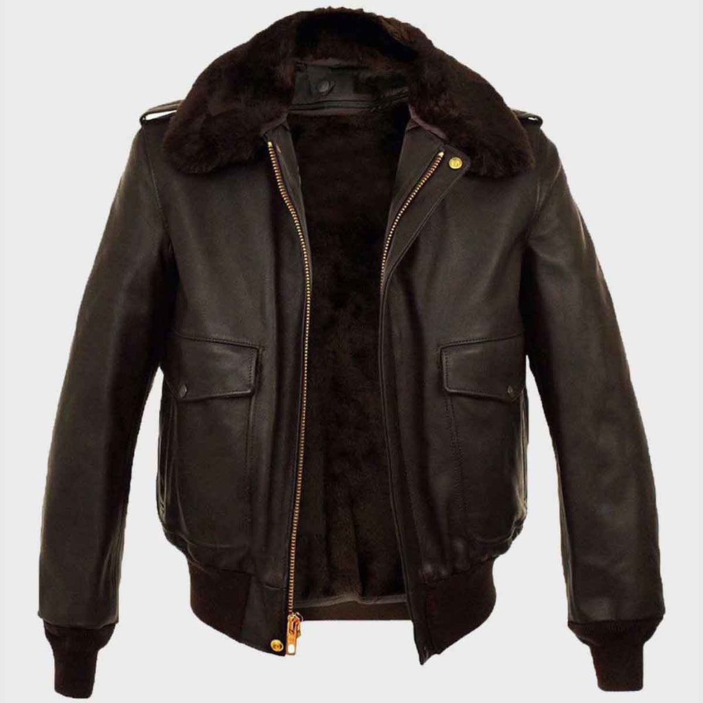 Mens A2 Brown Aviator Bomber Leather Jacket