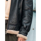 Men B3 Bomber RAF Aviator Pilot Shearling Sheepskin Leather Motorcycle Jacket