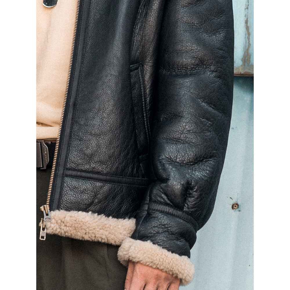 Men B3 Bomber RAF Aviator Pilot Shearling Sheepskin Leather Motorcycle Jacket