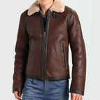 Mens Dark Brown Aviator Style Leather Jacket
