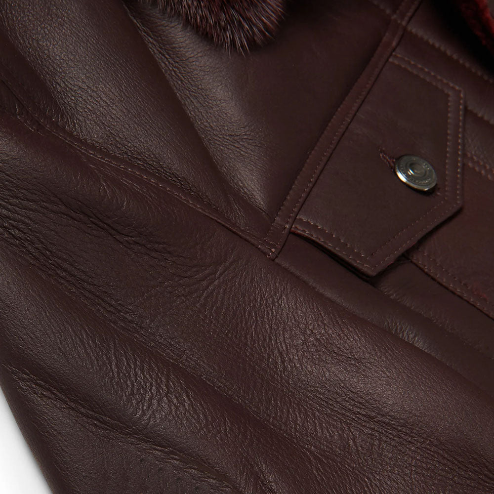 Men Chocolate Brown Trucker Aviator Sheepskin B3 Fur Shearling Leather Jacket