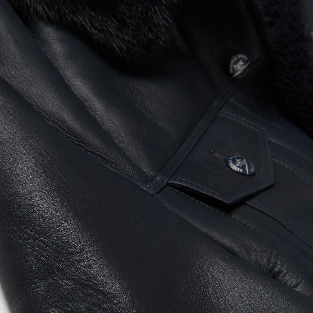 Men Black Aviator B3 Sheepskin Fur Collar Styled Shearling Leather Jacket