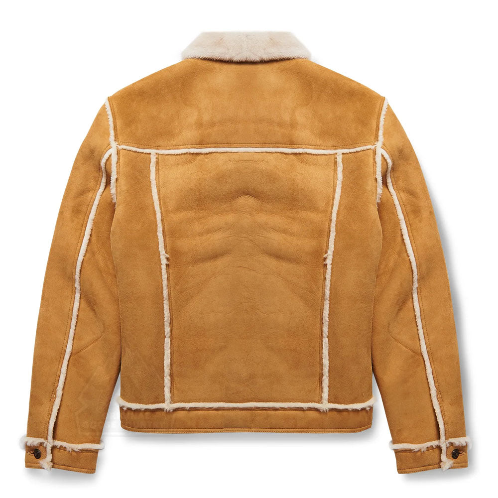 Men Brown Sheepskin B3 Styled Flying Fur Collar Shearling Jacket