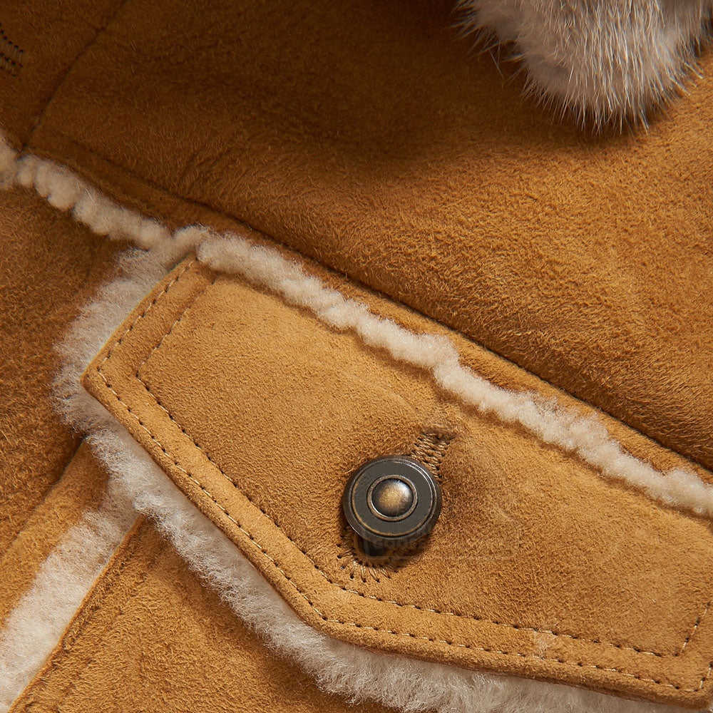 Men Brown Sheepskin B3 Styled Flying Fur Collar Shearling Jacket