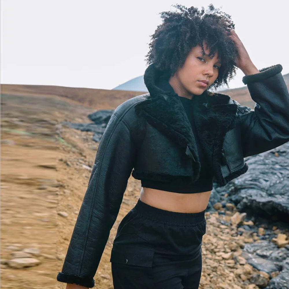 Women Black Aviator Flight Sheepskin Leather Jacket