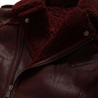 Men Dark Brown Sheepskin B3 Aviator Fur Collar Moto Shearling Leather Jacket