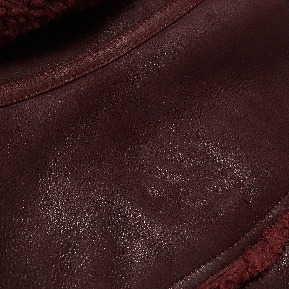 Men Dark Brown Sheepskin B3 Aviator Fur Collar Moto Shearling Leather Jacket