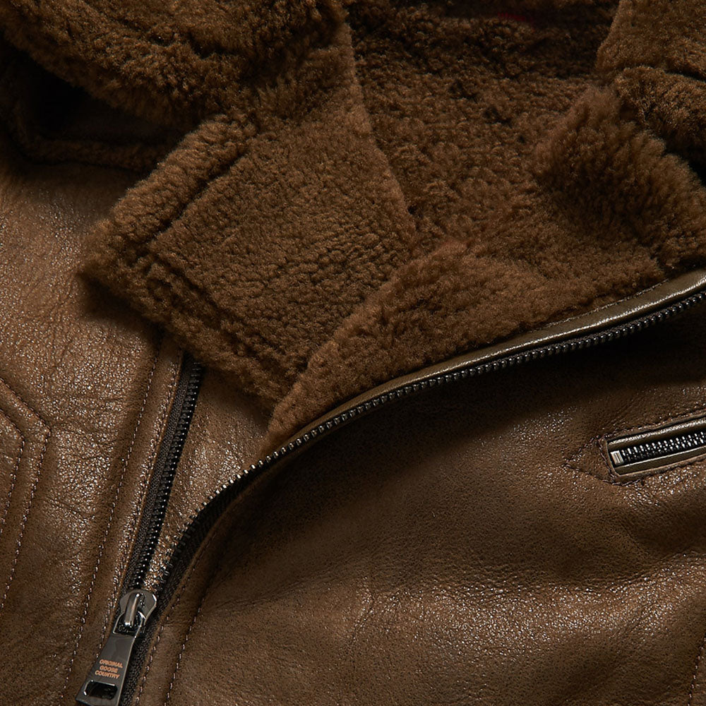 Men's Brown Aviator Styled Sheepskin Fur Moto Flight Shearling Leather Jacket