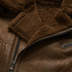 Men's Brown Aviator Styled Sheepskin Fur Moto Flight Shearling Leather Jacket