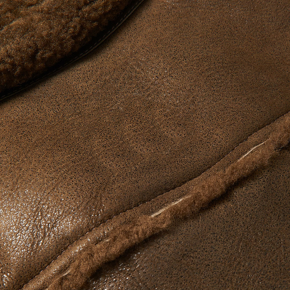 Men's Brown Aviator Styled Sheepskin Fur Moto Flight Shearling Leather Jacket