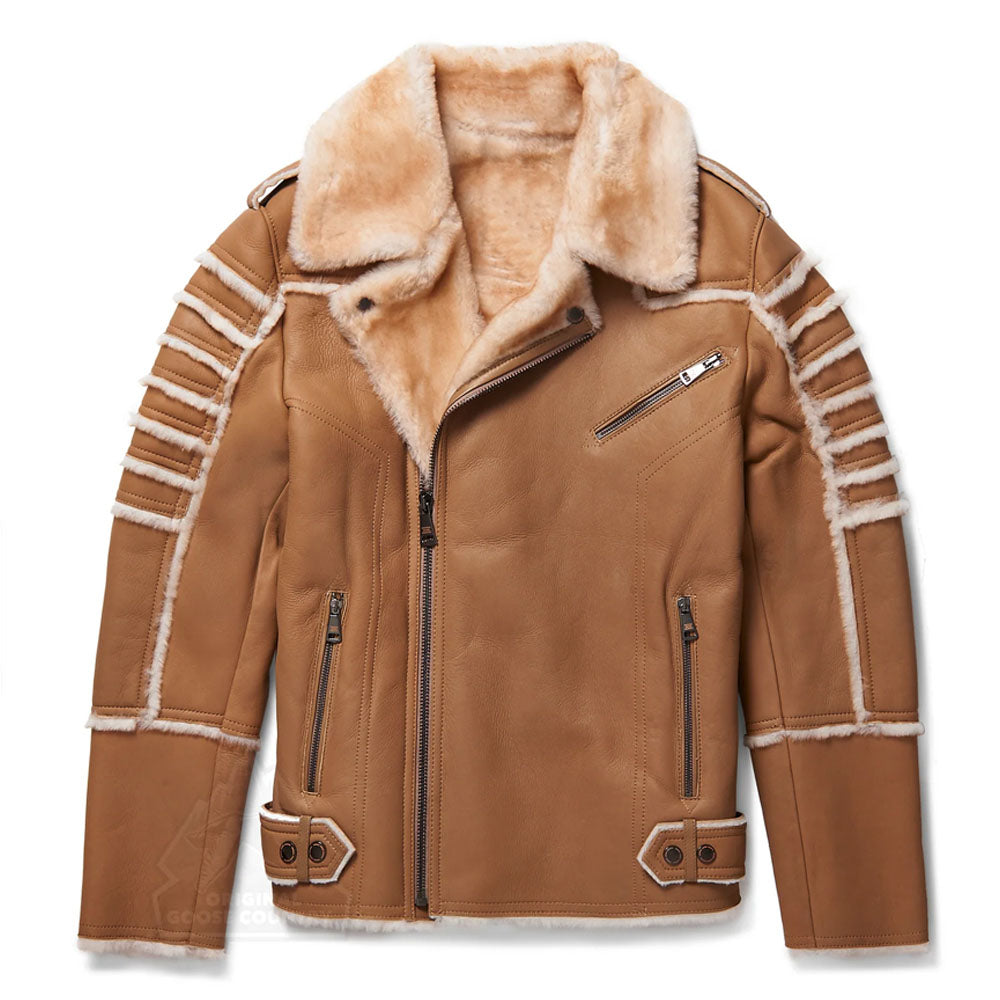 Men Black Airforce B3 Aviator Flight Fur Sheepskin RAF Shearling Leather Jacket