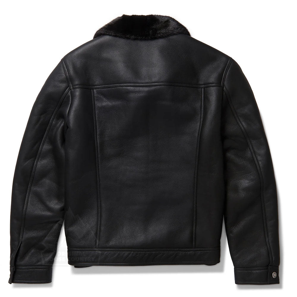 Men Black Airforce B3 Aviator Flight Fur Sheepskin RAF Shearling Leather Jacket