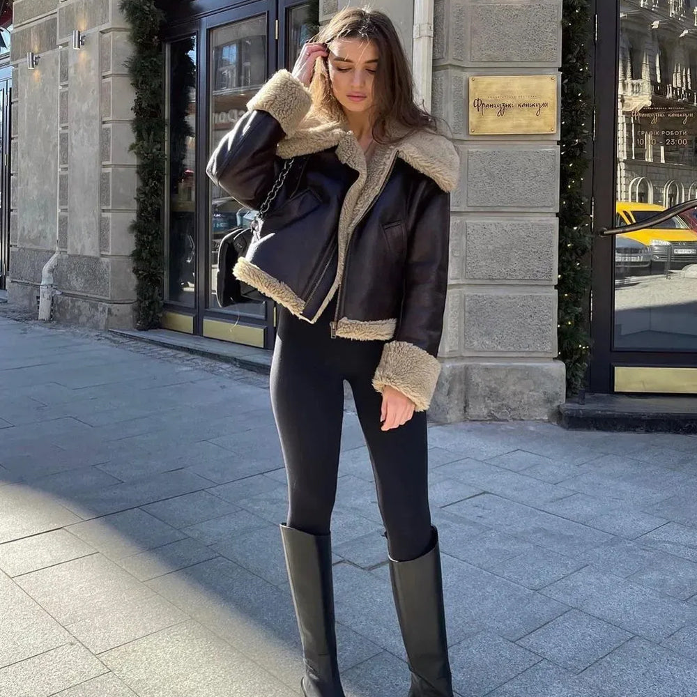 Women Brown Aviator Sheepskin Leather Jacket