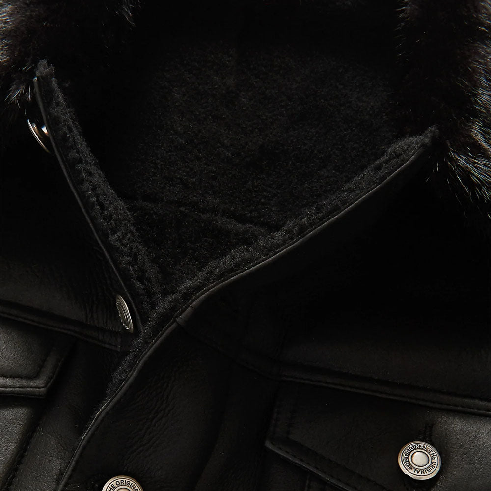 Men Black Airforce B3 Aviator Flight Fur Sheepskin RAF Shearling Leather Jacket